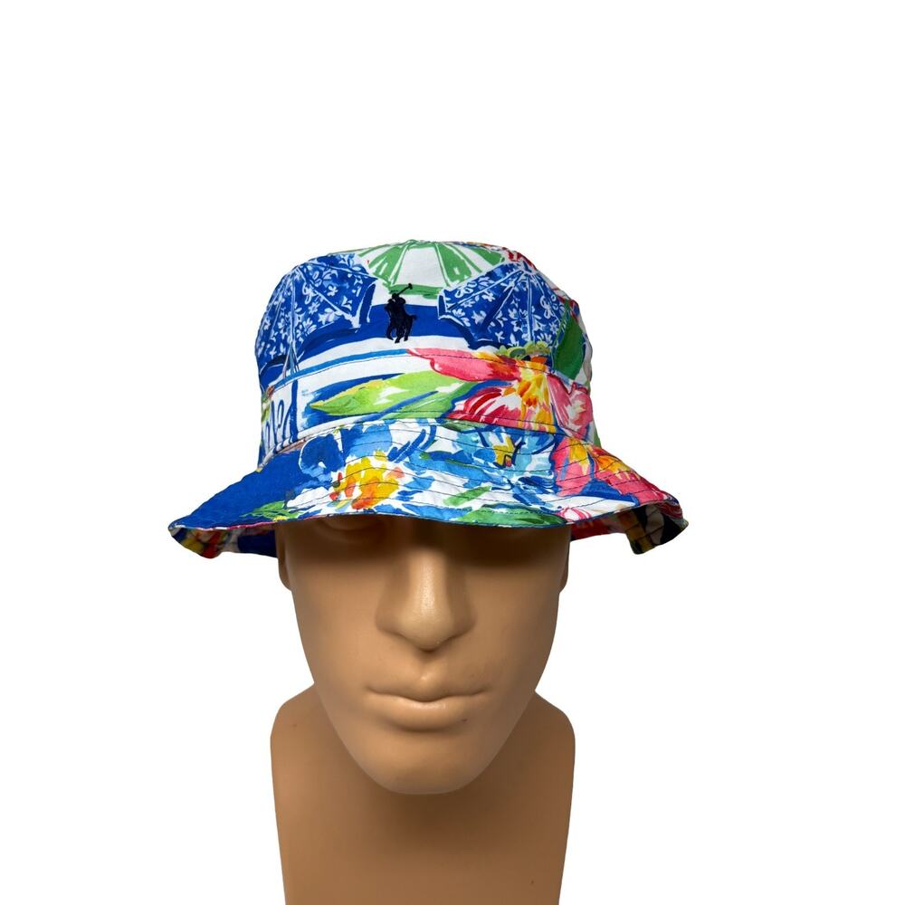 Polo Ralph Lauren Tropical Print Twill Bucket Hat Beach Cap RARE Floral Pony